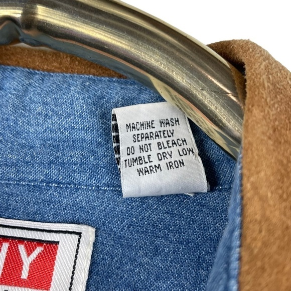 VINTAGE HGNY JEANS LEATHER TRIM DENIM BUTTON DOWN SHIRT - Picture 13 of 13